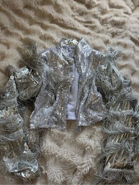 Silver Sequin Fringe Women's Jacket